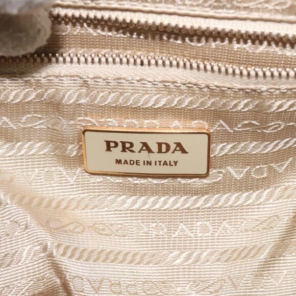 PRADA Hand Bag Nylon Leather Beige Gold Auth 129935 - Picture 10 of 16